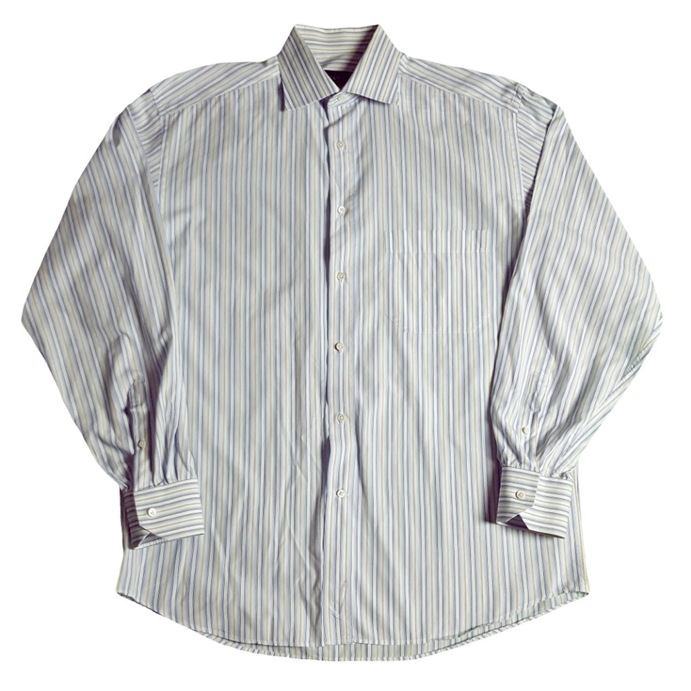 Canali Mens Striped Dress Shirt Neck Size 16 Blue - Picture 2 of 6